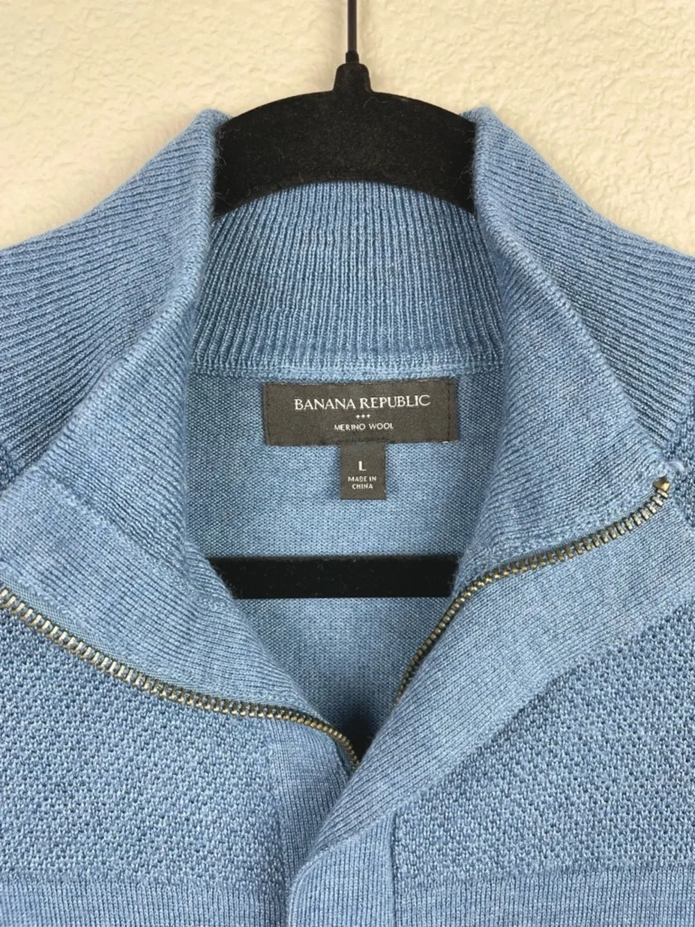Banana Republic Factory Men's Large Blue Half-Zip Sweater Merino Wool Knit Golf
